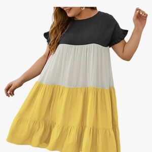 3X women’s dress: blue, white, yellow